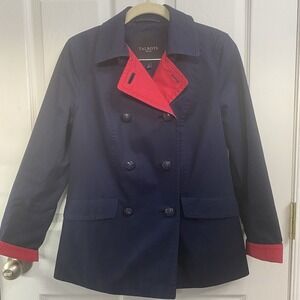 Talbots Women Navy Double Breasted Coat with Red Jacket Blazer Size PS Button Up
